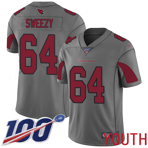 Arizona Cardinals Limited Silver Youth J.R. Sweezy Jersey NFL Football #64 100th Season Inverted Legend->arizona cardinals->NFL Jersey